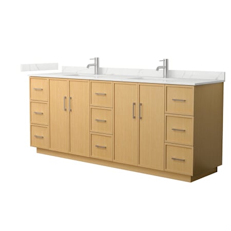 Wyndham Collection Elan TK 84" Free Standing Double Basin Vanity Set with Cabinet and Quartz Vanity Top Light Oak / Giotto Quartz Top / Brushed Nickel Hardware
