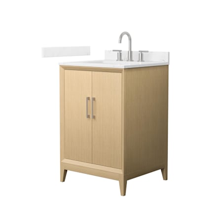 Wyndham Collection Janna 24" Free Standing Single Basin Vanity Set with Cabinet and Cultured Marble Vanity Top for Widespread Faucets White Oak / Carrara Cultured Marble Top / Brushed Nickel Hardware
