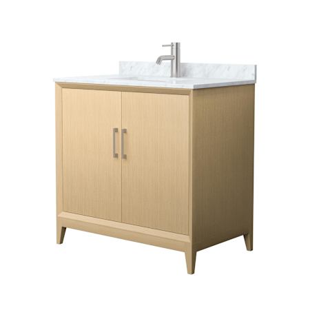 Wyndham Collection Janna 36" Free Standing Single Basin Vanity Set with Cabinet and Marble Vanity Top White Oak / Brushed Nickel Hardware