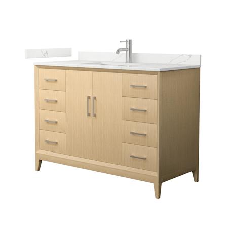 Wyndham Collection Janna 48" Free Standing Single Basin Vanity Set with Cabinet and Quartz Vanity Top White Oak / Giotto Quartz Top / Brushed Nickel Hardware