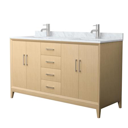 Wyndham Collection Janna 60" Free Standing Double Basin Vanity Set with Cabinet and Marble Vanity Top White Oak / Brushed Nickel Hardware