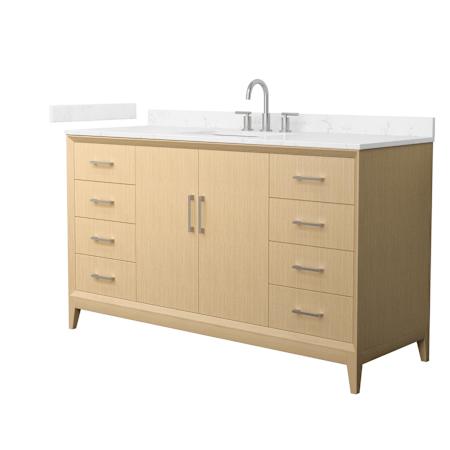 Wyndham Collection Janna 60" Free Standing Single Basin Vanity Set with Cabinet and Cultured Marble Vanity Top for Widespread Faucets White Oak / Carrara Cultured Marble Top / Brushed Nickel Hardware