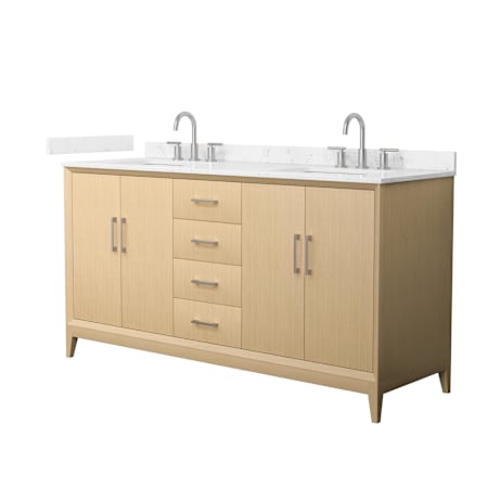 Wyndham Collection Janna 66" Free Standing Double Basin Vanity Set with Cabinet and Cultured Marble Vanity Top for Widespread Faucets White Oak / Carrara Cultured Marble Top / Brushed Nickel Hardware