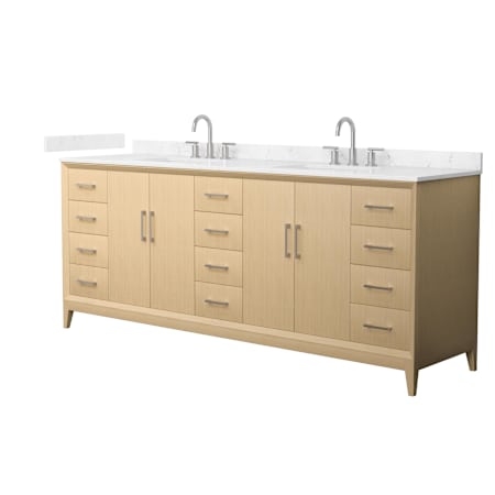 Wyndham Collection Janna 84" Free Standing Double Basin Vanity Set with Cabinet and Cultured Marble Vanity Top for Widespread Faucets White Oak / Carrara Cultured Marble Top / Brushed Nickel Hardware