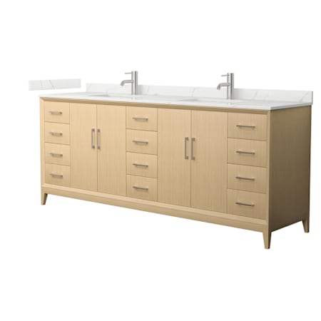 Wyndham Collection Janna 84" Free Standing Double Basin Vanity Set with Cabinet and Quartz Vanity Top White Oak / Giotto Quartz Top / Brushed Nickel Hardware