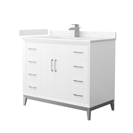 Wyndham Collection Amici 42" Free Standing Single Basin Vanity Set with Cabinet and Cultured Marble Vanity Top White / Carrara Cultured Marble Top / Brushed Nickel Hardware
