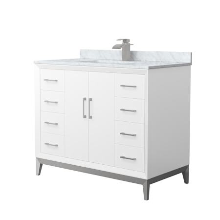 Wyndham Collection Amici 42" Free Standing Single Basin Vanity Set with Cabinet and Marble Vanity Top White / Brushed Nickel Hardware