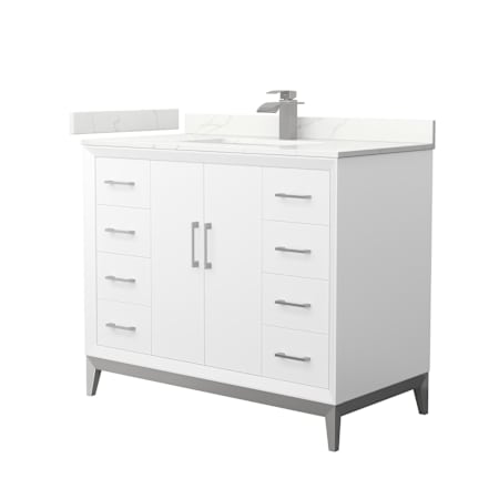 Wyndham Collection Amici 42" Free Standing Single Basin Vanity Set with Cabinet and Quartz Vanity Top White / Giotto Quartz Top / Brushed Nickel Hardware
