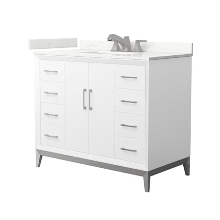Wyndham Collection Amici 42" Free Standing Single Basin Vanity Set with Cabinet and Quartz Vanity Top White / Giotto Quartz Top / Brushed Nickel Hardware