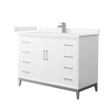 Wyndham Collection Amici 48" Free Standing Single Basin Vanity Set with Cabinet and Cultured Marble Vanity Top White / Carrara Cultured Marble Top / Brushed Nickel Hardware