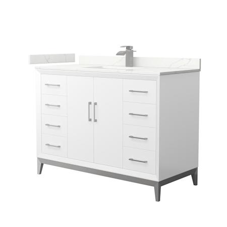 Wyndham Collection Amici 48" Free Standing Single Basin Vanity Set with Cabinet and Quartz Vanity Top White / Giotto Quartz Top / Brushed Nickel Hardware