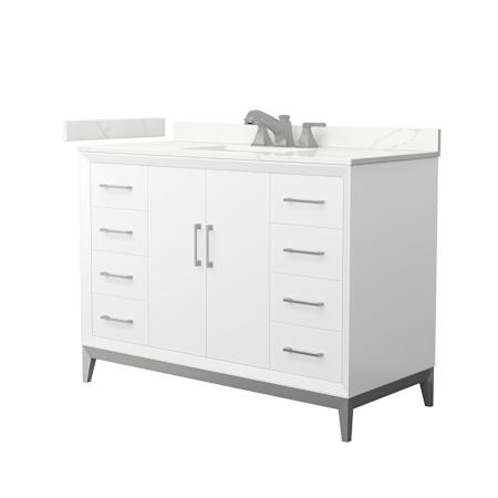 Wyndham Collection Amici 48" Free Standing Single Basin Vanity Set with Cabinet and Quartz Vanity Top White / Giotto Quartz Top / Brushed Nickel Hardware