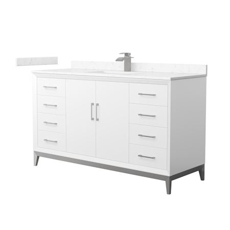 Wyndham Collection Amici 60" Free Standing Single Basin Vanity Set with Cabinet and Cultured Marble Vanity Top White / Carrara Cultured Marble Top / Brushed Nickel Hardware