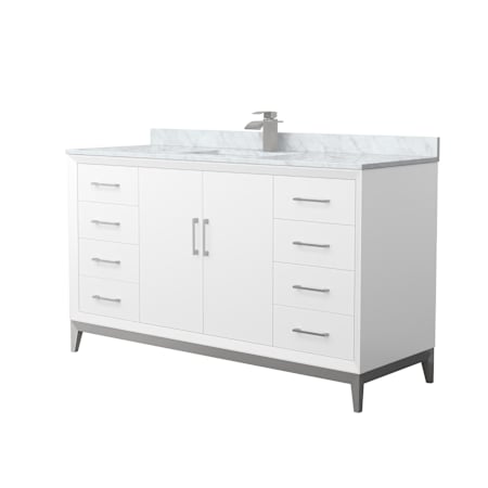 Wyndham Collection Amici 60" Free Standing Single Basin Vanity Set with Cabinet and Marble Vanity Top White / Brushed Nickel Hardware