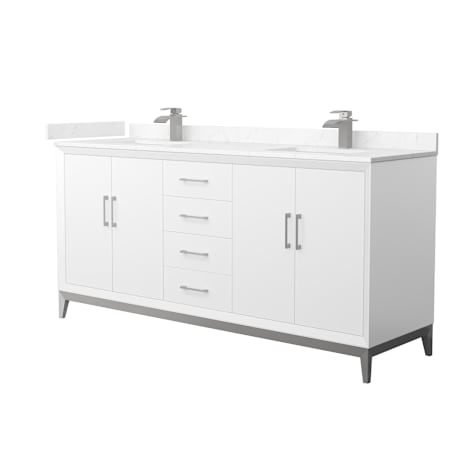 Wyndham Collection Amici 72" Free Standing Double Basin Vanity Set with Cabinet and Cultured Marble Vanity Top White / Carrara Cultured Marble Top / Brushed Nickel Hardware