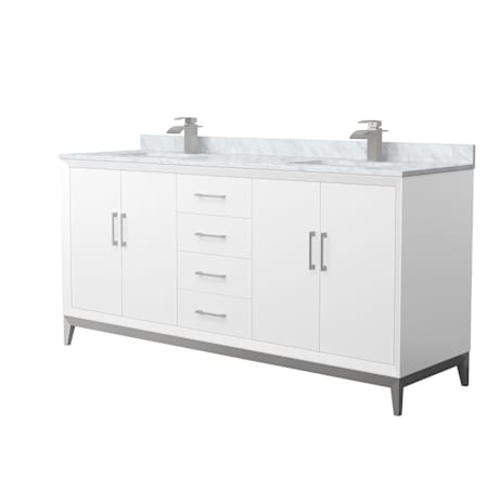 Wyndham Collection Amici 72" Free Standing Double Basin Vanity Set with Cabinet and Marble Vanity Top White / Brushed Nickel Hardware