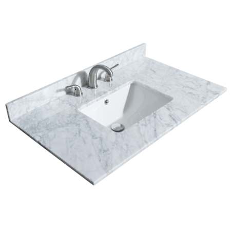 Wyndham Collection 36" Marble Vanity Top with Backsplash and Rectangular Sink White Carrara Marble