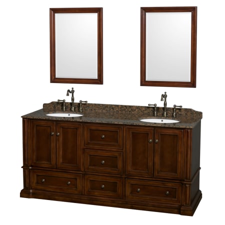 Full Vanity View with Baltic Brown Granite Top, Undermount Sinks, and 24" Mirrors