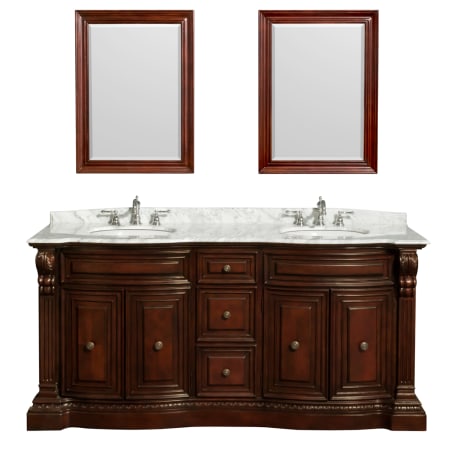 Front Vanity View with White Carrera Top and Mirrors