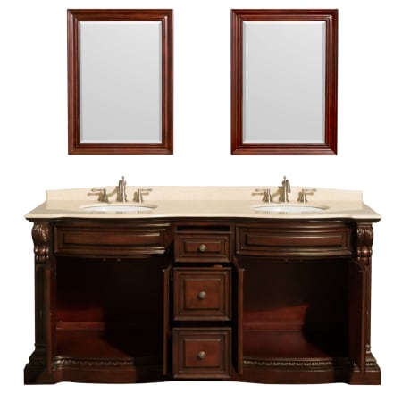 Open Front Vanity View with Ivory Top and Mirrors