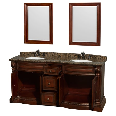 Open Vanity View with Baltic Brown Top and Mirrors