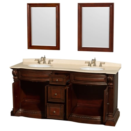 Open Vanity View with Ivory Top and Mirrors