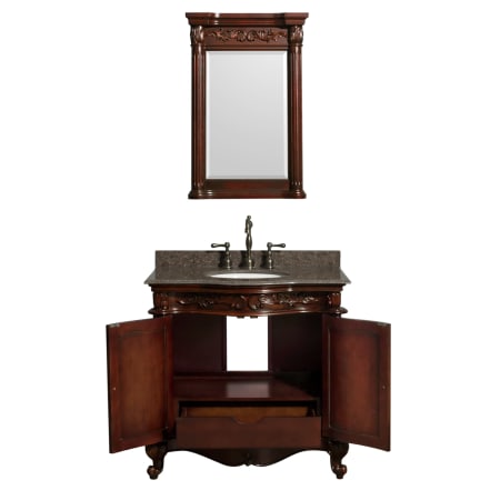 Open Front Vanity View with Imperial Brown Top and Mirror