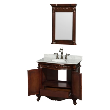 Open Vanity View with White Carrera Top and Mirror