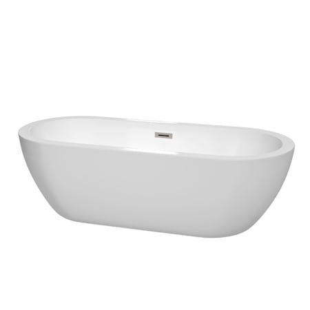 Wyndham Collection Soho 72" Free Standing Acrylic Soaking Tub with Center Drain, Drain Assembly, and Overflow White / Brushed Nickel Trim