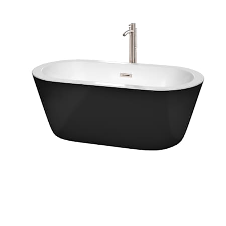 Wyndham Collection Mermaid 60" Free Standing Acrylic Soaking Tub with Center Drain, Drain Assembly, and Overflow - Includes Floor Mounted Tub Filler with Hand Shower Black / Brushed Nickel Trim