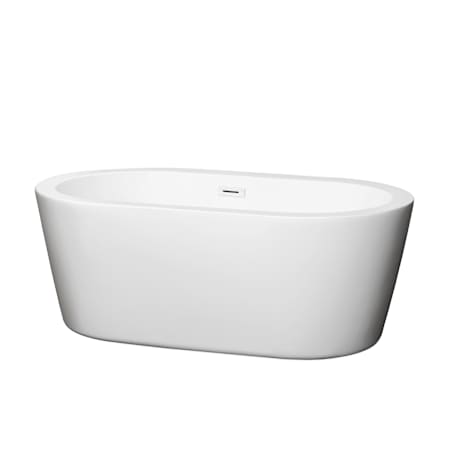 Wyndham Collection Mermaid 60" Free Standing Acrylic Soaking Tub with Center Drain, Drain Assembly, and Overflow White / Shiny White Trim