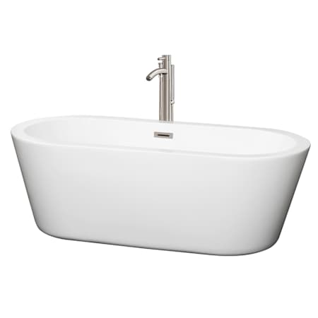 Wyndham Collection Mermaid 67" Free Standing Acrylic Soaking Tub with Center Drain, Drain Assembly, and Overflow - Includes Floor Mounted Tub Filler with Hand Shower White / Brushed Nickel Trim
