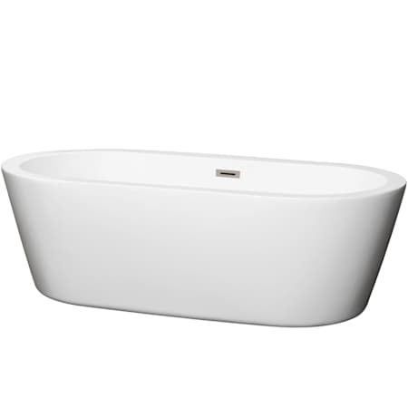 Wyndham Collection Mermaid 71" Free Standing Acrylic Soaking Tub with Center Drain, Pop-Up Drain Assembly, and Overflow - Tub Filler Not Included White / Brushed Nickel Trim