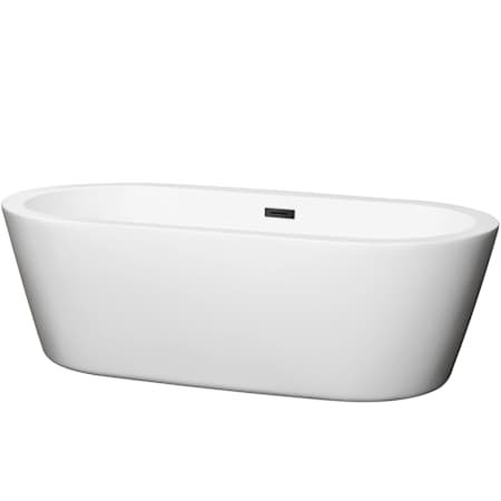Wyndham Collection Mermaid 71" Free Standing Acrylic Soaking Tub with Center Drain, Drain Assembly, and Overflow White / Matte Black Trim