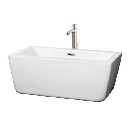 Wyndham Collection Laura 59" Free Standing Acrylic Soaking Tub with Center Drain, Drain Assembly, and Overflow - Includes Floor Mounted Tub Filler with Hand Shower White / Brushed Nickel Trim