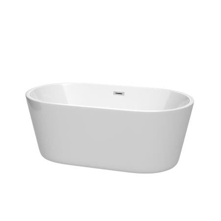 Wyndham Collection Carissa 60" Free Standing Acrylic Soaking Tub with Center Drain, Drain Assembly, and Overflow White / Polished Chrome Trim