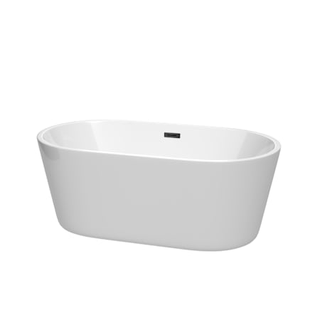 Wyndham Collection Carissa 60" Free Standing Acrylic Soaking Tub with Center Drain, Drain Assembly, and Overflow White / Matte Black Trim