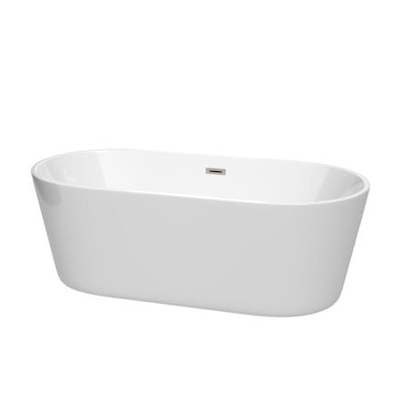 Wyndham Collection Carissa 67" Free Standing Acrylic Soaking Tub with Center Drain, Drain Assembly, and Overflow White / Brushed Nickel Trim