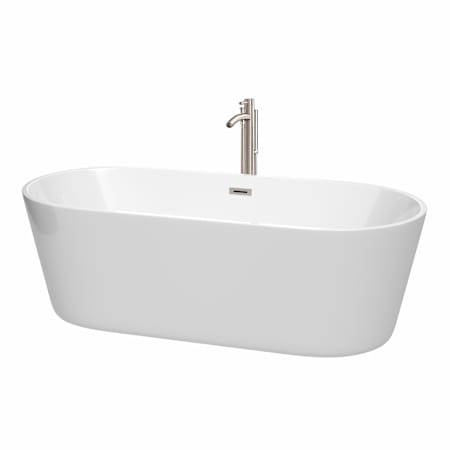 Wyndham Collection Carissa 71" Free Standing Acrylic Soaking Tub with Center Drain, Drain Assembly, and Overflow - Includes Floor Mounted Tub Filler with Hand Shower White / Brushed Nickel Trim