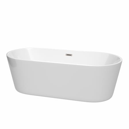 Wyndham Collection Carissa 71" Free Standing Acrylic Soaking Tub with Center Drain, Drain Assembly, and Overflow White / Brushed Nickel Trim