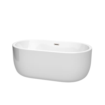Wyndham Collection Juliette 60" Free Standing Acrylic Soaking Tub with Center Drain, Drain Assembly, and Overflow White / Brushed Nickel Trim