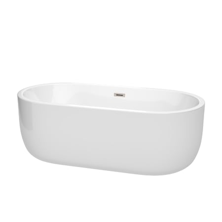 Wyndham Collection Juliette 67" Free Standing Acrylic Soaking Tub with Center Drain, Drain Assembly, and Overflow White / Brushed Nickel Trim