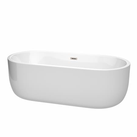 Wyndham Collection Juliette 71" Free Standing Acrylic Soaking Tub with Center Drain, Drain Assembly, and Overflow White / Brushed Nickel Trim