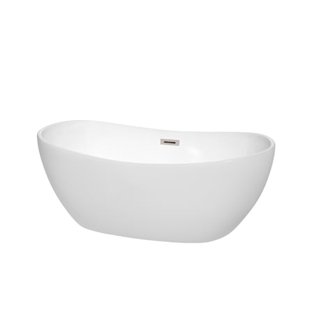 Wyndham Collection Rebecca 60" Free Standing Acrylic Soaking Tub with Center Drain, Drain Assembly, and Overflow White / Brushed Nickel Trim