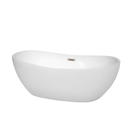 Wyndham Collection Rebecca 65" Free Standing Acrylic Soaking Tub with Center Drain, Drain Assembly, and Overflow White / Brushed Nickel Trim