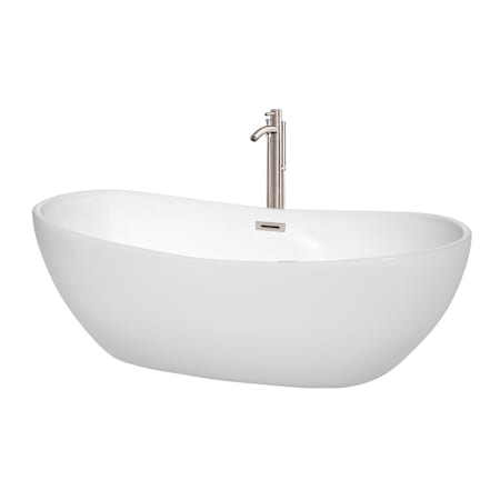 Wyndham Collection Rebecca 70" Freestanding Acrylic Soaking Tub with Center Drain , Drain Assembly, and Overflow - Includes Tub Filler with Personal Handshower White / Brushed Nickel Trim
