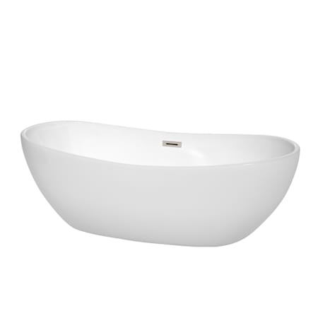 Wyndham Collection Rebecca 70" Free Standing Acrylic Soaking Tub with Center Drain, Drain Assembly, and Overflow White / Brushed Nickel Trim