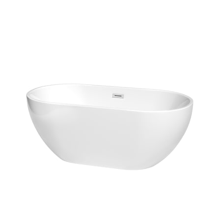 Wyndham Collection Brooklyn 60" Free Standing Acrylic Soaking Tub with Center Drain, Drain Assembly, and Overflow White / Polished Chrome Trim