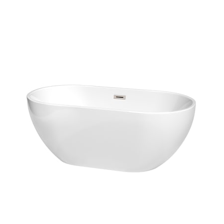 Wyndham Collection Brooklyn 60" Free Standing Acrylic Soaking Tub with Center Drain, Drain Assembly, and Overflow White / Brushed Nickel Trim