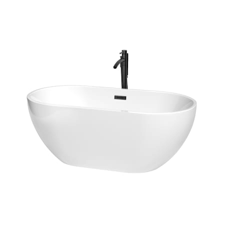 Wyndham Collection Brooklyn 60" Free Standing Acrylic Soaking Tub with Center Drain, Drain Assembly, and Overflow - Includes Floor Mounted Tub Filler with Hand Shower White / Matte Black Trim